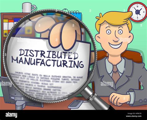 Distributed Manufacturing through Magnifier. Doodle Design Stock Photo - Alamy