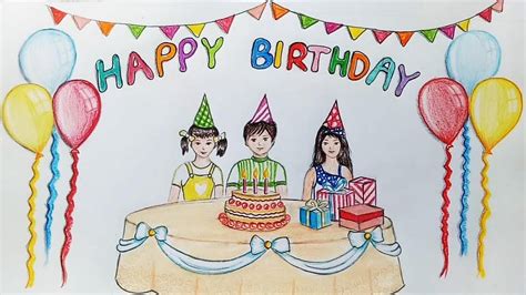 Birthday Party Scene Drawing Easy - Coloring earth