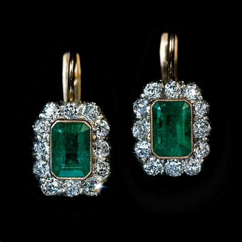 Antique Russian Emerald Diamond Cluster Earrings - Antique Jewelry ...