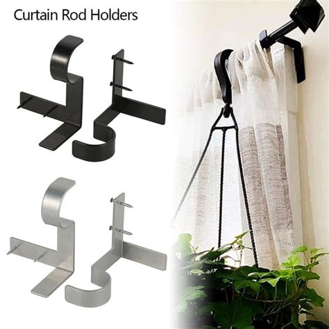 Willkey No Drill Curtain Rod Brackets, Premium Heavy Duty Metal Rod Bracket For Walls, Curtain ...