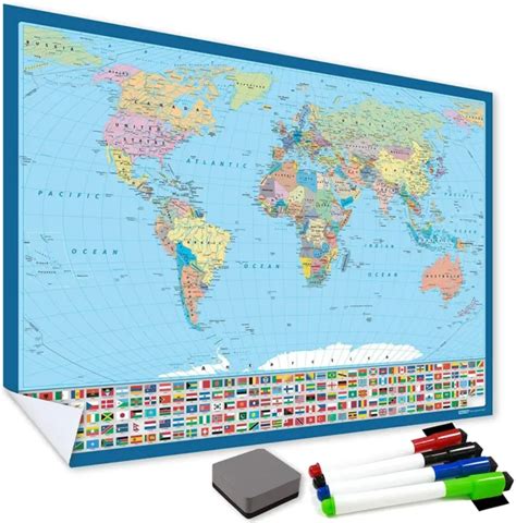 LAMINATED MAP OF the World with Flags, Large + Sticky Back Wall Poster ...