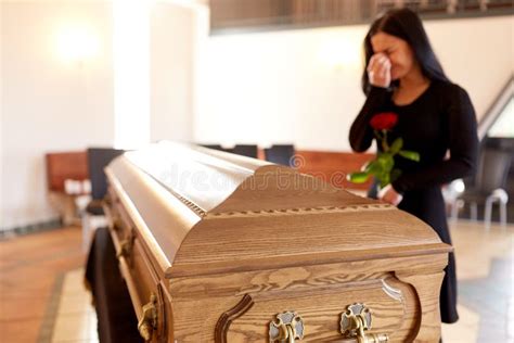 Woman with Coffin Crying at Funeral in Church Stock Image - Image of bereavement, funerary: 96099243