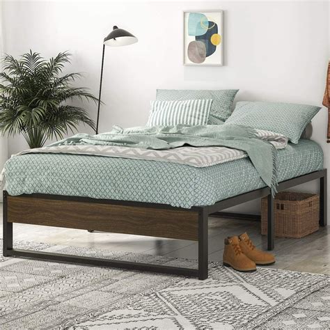 Amolife Full Size Platform Bed Frame with Rustic Wood, Under-bed ...