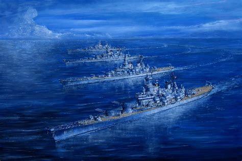 Painting of the 4 Iowa Class Ships. USS IOWA (BB-61) USS NEW JERSEY (BB ...