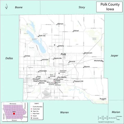 Map of Polk County, Iowa showing cities, highways & important places ...