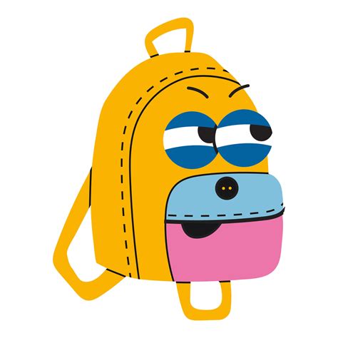 Funny School backpack with eyes, cartoon style, vintage groovy ...