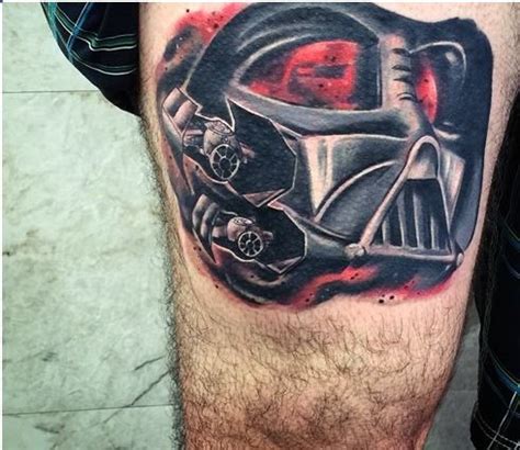 Incredible cartoon style colored big thigh tattoo of Darth Vaders mask ...