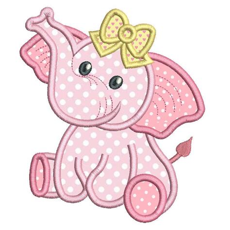 Baby Girl Elephant Applique Machine Embroidery | Sweet Stitch Design ...