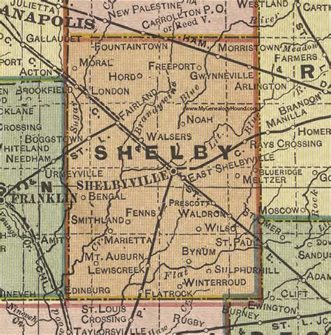 Shelby County, Indiana, 1908 Map, Shelbyville