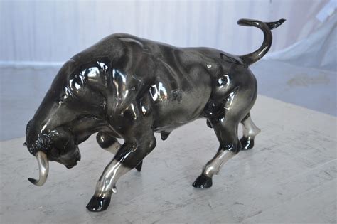 Charging Bull Bronze Statue - Size: 15"L x 5"W x 8"H. - NiFAO