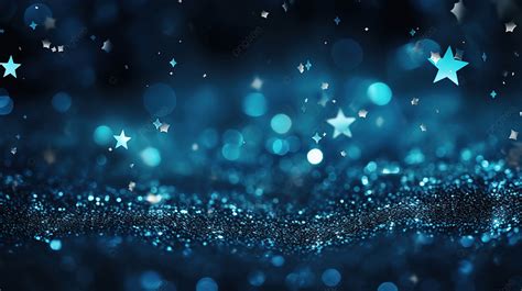 Abstrac Glitter Of Blue Christmas Stars And Bokeh Lights On A Black ...