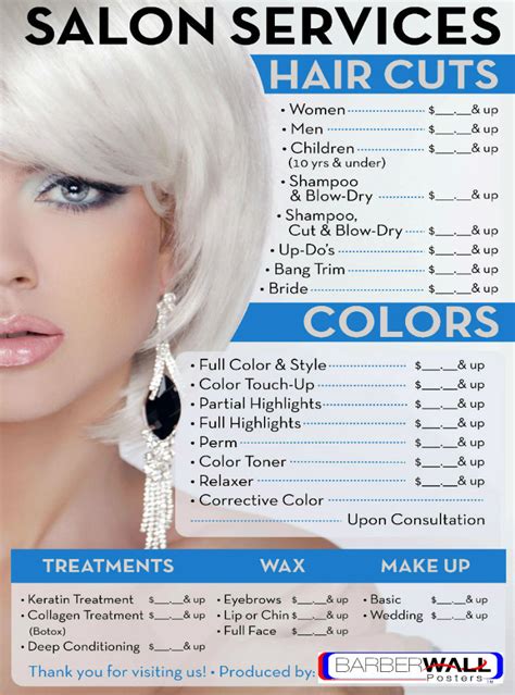 Beauty Salon Price List | Poster for Beauty Salon | Barberwall.com – Barberwall Posters