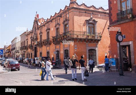 A shopping street in the historic center of Queretaro, Mexico Stock ...