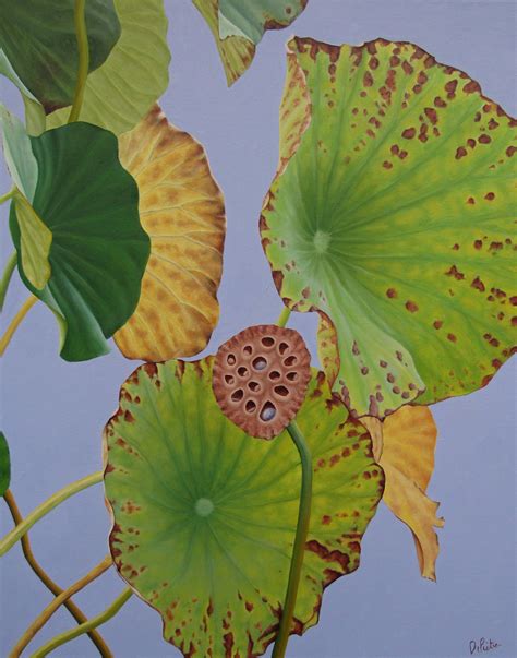 Frank DePietro - Lotus No 10. (Hard Edge Realist painting of White Lotus Flower and Leaves) For ...