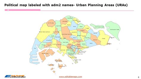 Singapore Map with 5 Regions and 55 URAs - Editable PowerPoint Maps