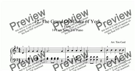 The Grand Old Duke of York. Easy Piano Solo - Download Sheet Music PDF