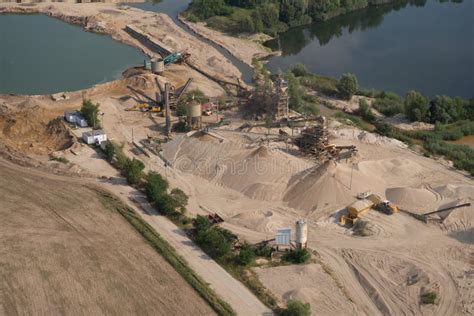 Gravel Pit With Pond - Aerial View Stock Photo - Image of heap, above: 152468126