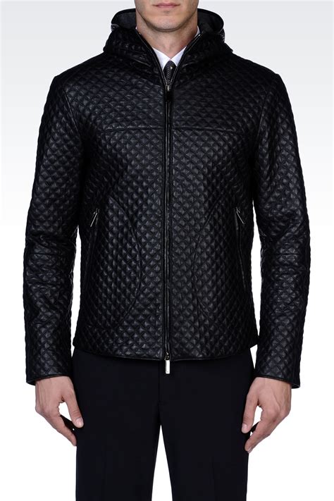 Emporio Armani Leather Jacket in Black for Men - Lyst