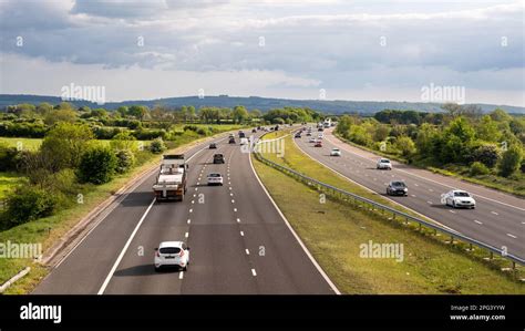 Traffic flows on the M5 motorway across the North Somerset Levels, with ...