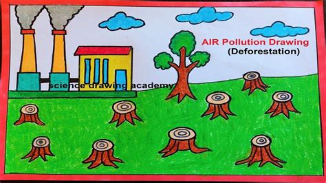 air pollution (land pollution or deforestation) drawing easy and simple way | Deforestation ...