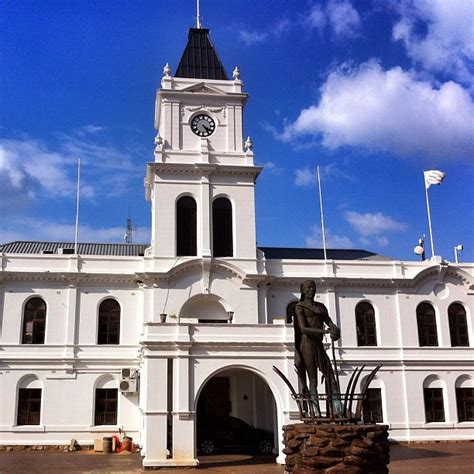 Mogale City Town Hall, with statue of Mogale in front. Used to be Krugersdorp Town Hall, with ...