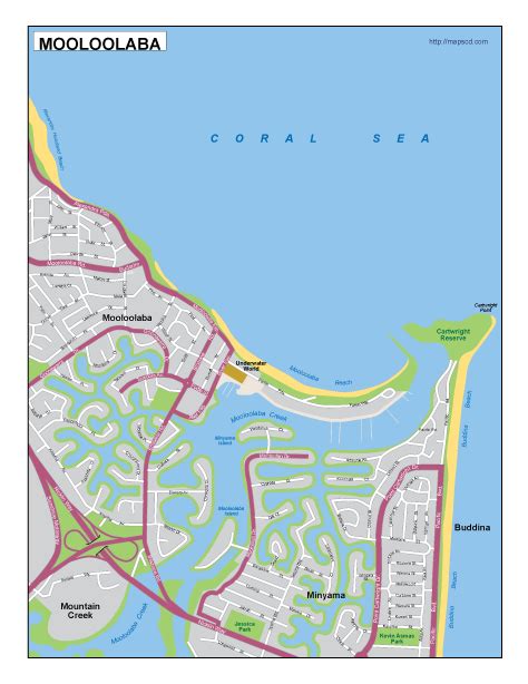 Mooloolaba EPS map. EPS Illustrator Map | Vector maps