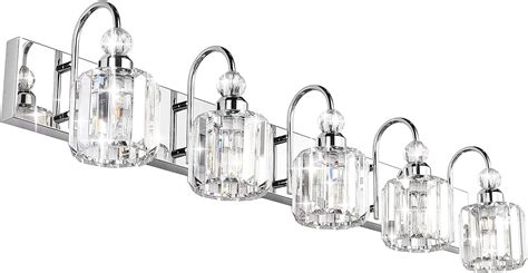 Ralbay Modern LED Crystal Bathroom Vanity Lights 5-Lights Stainless Steel Crystal Vanity Lights ...
