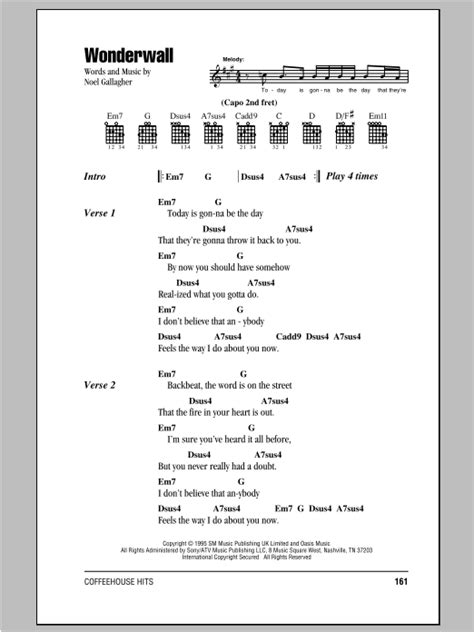 Wonderwall sheet music by Oasis (Lyrics & Chords – 81826) | Guitar ...