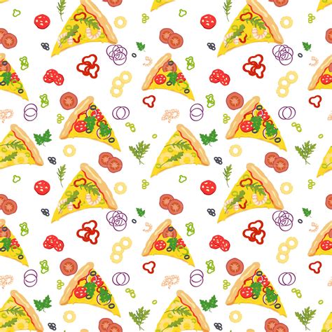 Premium Vector | Seamless background with pizza slices and ingredients The background is colorless