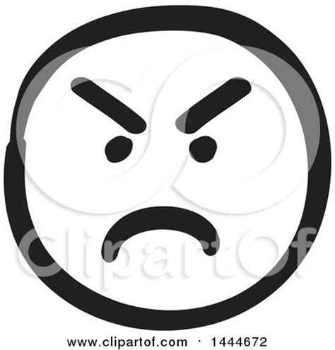 Clipart of a Black and White Mad Smiley Emoticon Face - Royalty Free Vector Illustration by ...