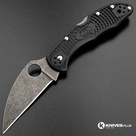 MODIFIED Spyderco Delica 4 - Wharncliffe - Acid Wash - Black Handle