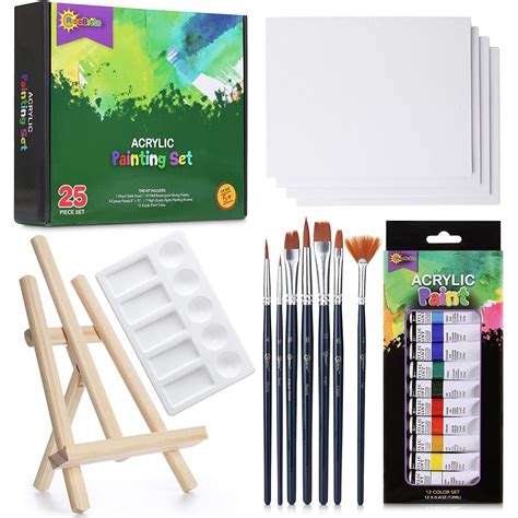 Acrylic Painting Set With Easel And Canvas 25pcs - RiseBrite