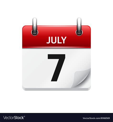 July 7 flat daily calendar icon date Royalty Free Vector