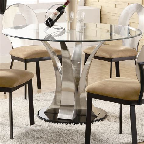 Round Glass Top Dining Table Wood Base | Round glass dining room table, Glass dining room table ...