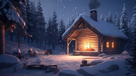 an enchanting desktop wallpaper featuring a cozy winter cabin in the ...