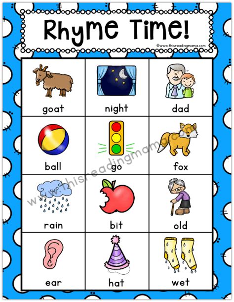 FREE Rhyme Time Game Boards - This Reading Mama | Free rhymes, Rhyming activities, Rhymes