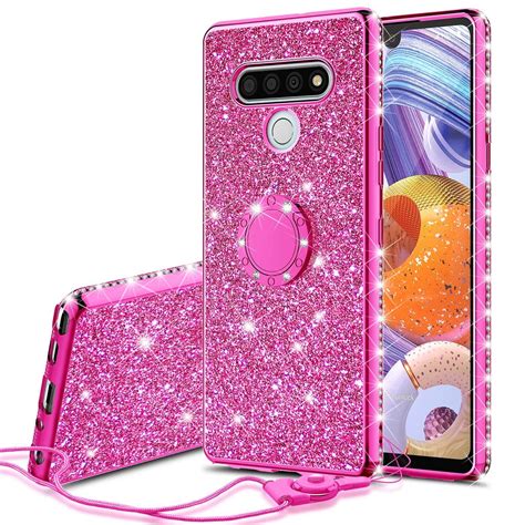 LG Stylo 6 Glitter Phone Case, Ring Kickstand Girls Women Diamond Sparkly Case for Cover for LG ...