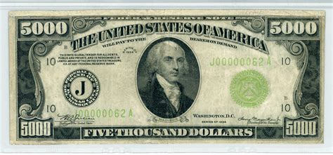 1928 $5000 Dollar Bill Federal Reserve Note 569 | Bank notes, Dollar ...