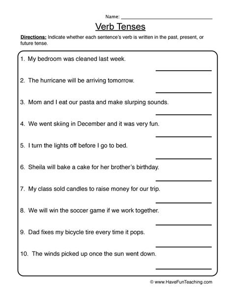 Identifying Verb Tenses Worksheet by Teach Simple