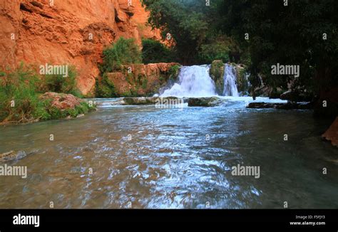 Majestic waterfalls in Havasu of the Havasupai Indian reservation of the grand canyon in Arizona ...