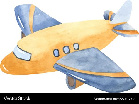 Watercolor cute cartoon airplane clipart Vector Image