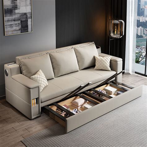 82.7" Convertible Bed Full Sleeper Sofa Leath-aire Upholstered Storage Sofa