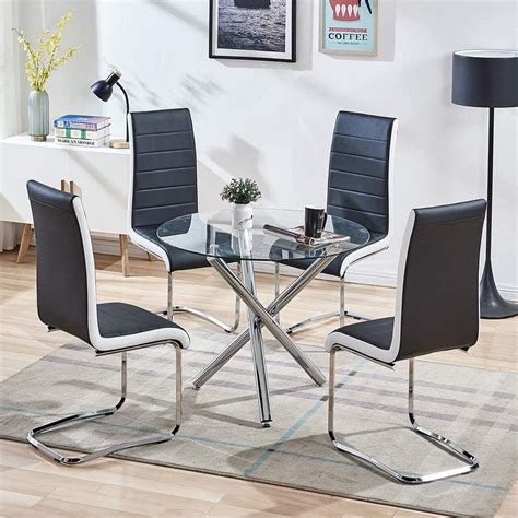 Round Glass Dining Table Set For 4 With Chairs ~ Modern Round Dining ...