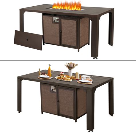 Pizzello Outdoor Rectangular Patio Fire Pit Dining Table 62.5" Propane ...