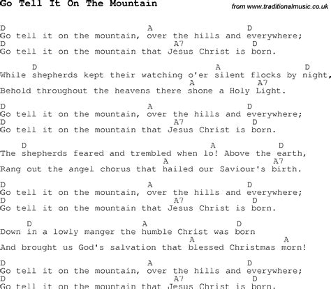 Christmas Carol/Song lyrics with chords for Go Tell It On The Mountain