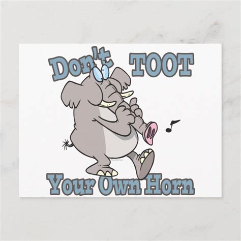 dont toot your own horn elephant cartoon postcard | Zazzle