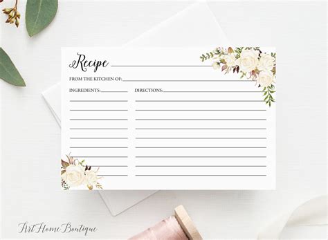 Floral Recipe Card Recipe Card Printable Bridal Shower - Etsy