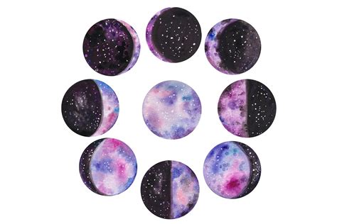 Watercolor moon phases (246758) | Illustrations | Design Bundles