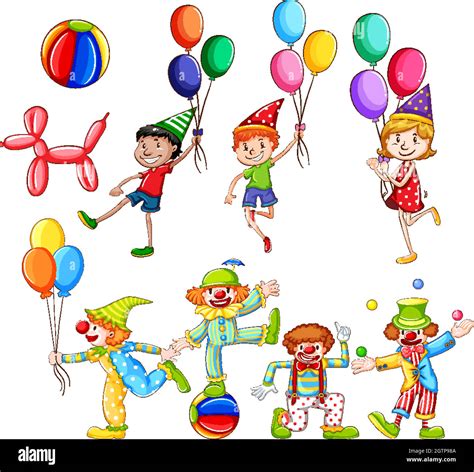 Set of children and clowns with balloons Stock Vector Image & Art - Alamy