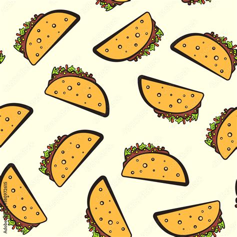 Colorful seamless pattern with cute cartoon mexican taco. Flat pop art ...